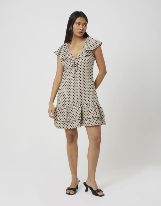 Brave Soul - Vestito corto beige a pois con volant, 3 di 4