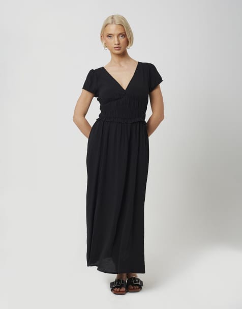 Brave Soul - Vestito lungo a maniche corte nero con vita arricciata - view 1