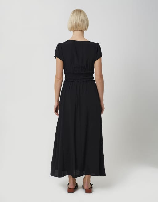 Brave Soul - Vestito lungo a maniche corte nero con vita arricciata, 2 di 3
