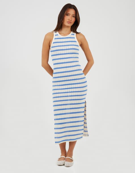 Brave Soul - Vestito lungo senza maniche blu a righe effetto maglia - view 1