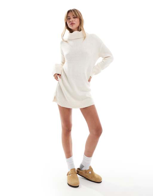 Brave Soul - Vestito maglia accollato corto color crema