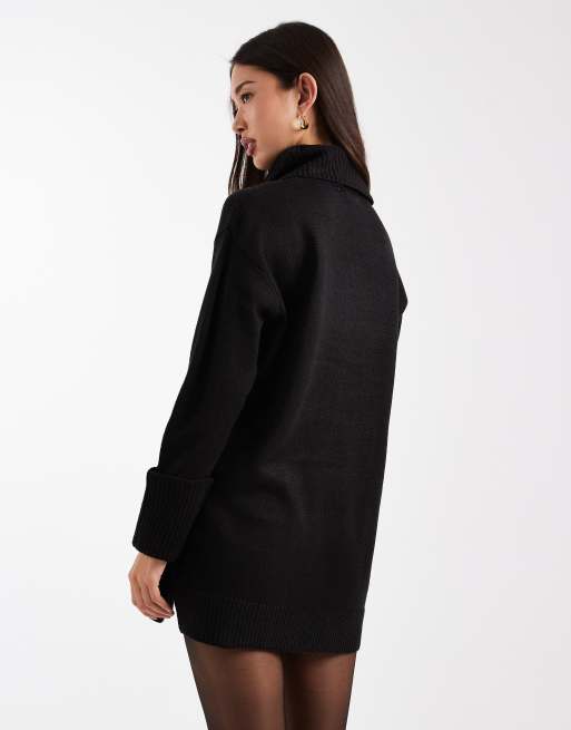 Brave Soul - Vestito maglia corto nero con collo alto, 2 di 4