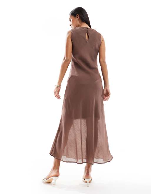 	Brave Soul - Vestito midi accollato senza maniche marrone mocha, 4 di 4
