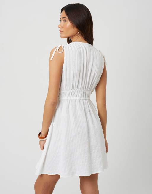 Brave Soul - Vestito midi bianco senza maniche con scollo a V e laccetti, 2 di 4