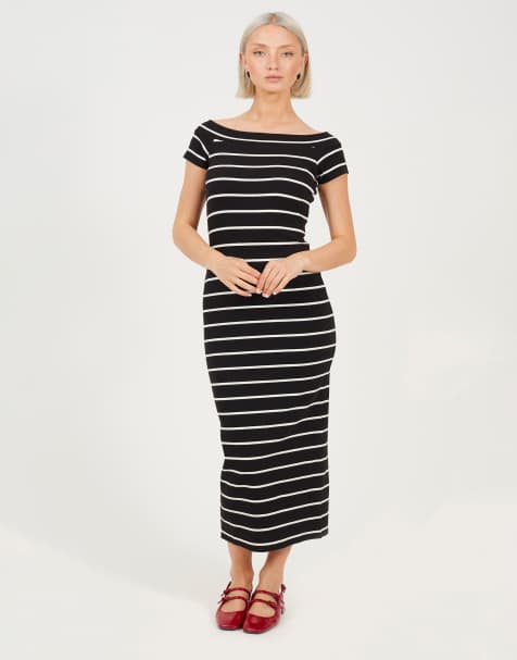 Brave Soul - Vestito midi in jersey di cotone nero con scollo rotondo - view 1