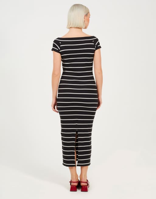 Brave Soul - Vestito midi in jersey di cotone nero con scollo rotondo, 2 di 3