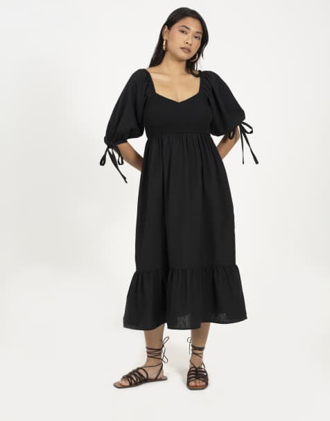 Brave Soul - Vestito midi nero a balze con maniche a sbuffo - view 1