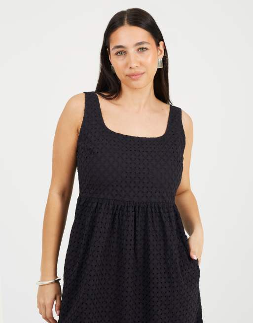 Brave Soul - Vestito midi senza maniche in pizzo sangallo nero con tasche, 3 di 3