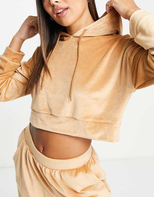 Brave Soul victoria velour lounge set with wide leg in camel, 2 of 4