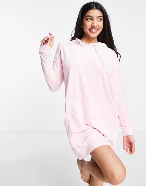 Brave Soul - Victory - Vestito felpa con cappuccio da casa in velour rosa confetto