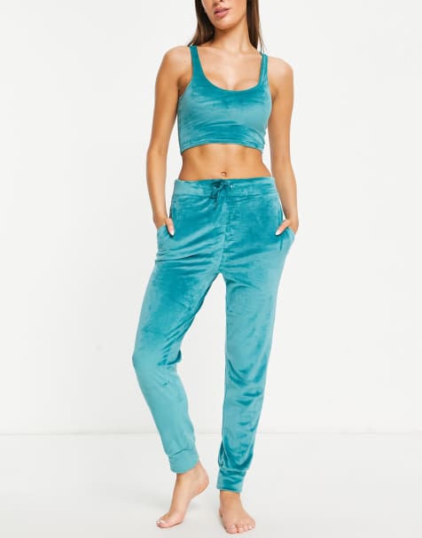 Vienna Asos Donna Abbigliamento Abbigliamento per la notte Loungewear Completo da casa in velour verde-azzurro con canotta taglio corto 