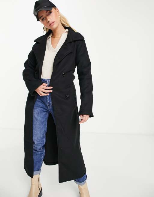 Brave Soul - Virgo - Maxi-jas met riem in zwart