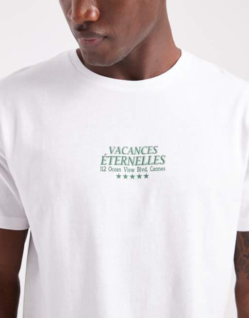 Brave Soul – Vit t-shirt med korta ärmar och Vacances-tryck, 4 av 5