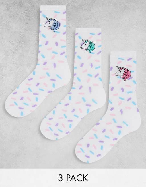 Brave Soul – Vita ankelstrumpor med enhörning, 3-pack 