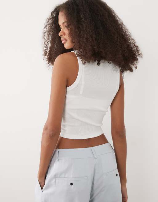 Brave Soul – Vitt, ribbat linne med kort design, 4 av 4