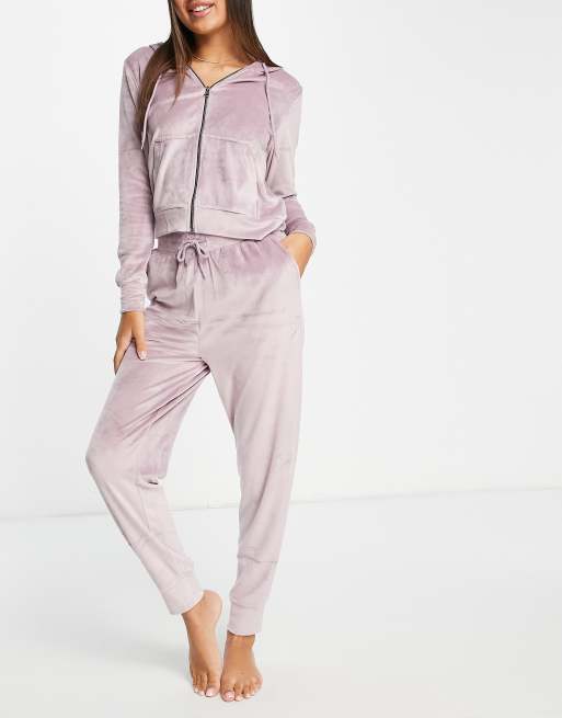 Brave Soul – Vivi – Lounge-Set aus Velours in Mauve mit durchgehendem Reißverschluss