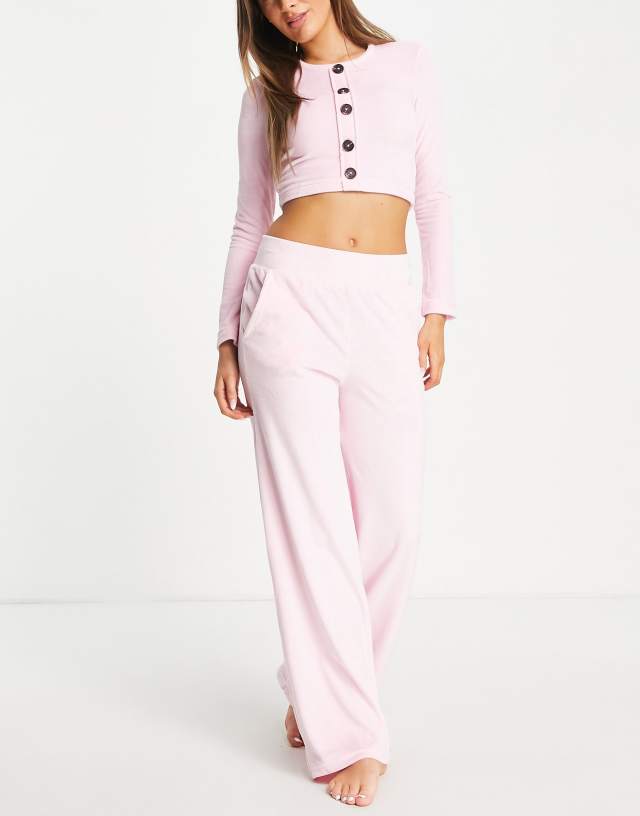 Brave Soul viviam velour lounge set in baby pink