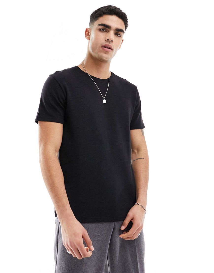 waffle knit T-shirt in black