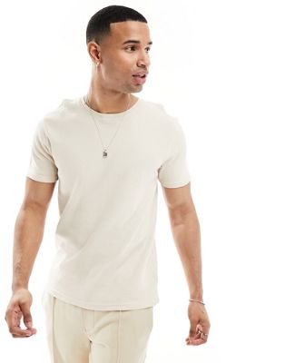 waffle knit T-shirt in light stone-Neutral
