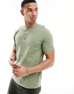 waffle knit t-shirt in washed sage green
