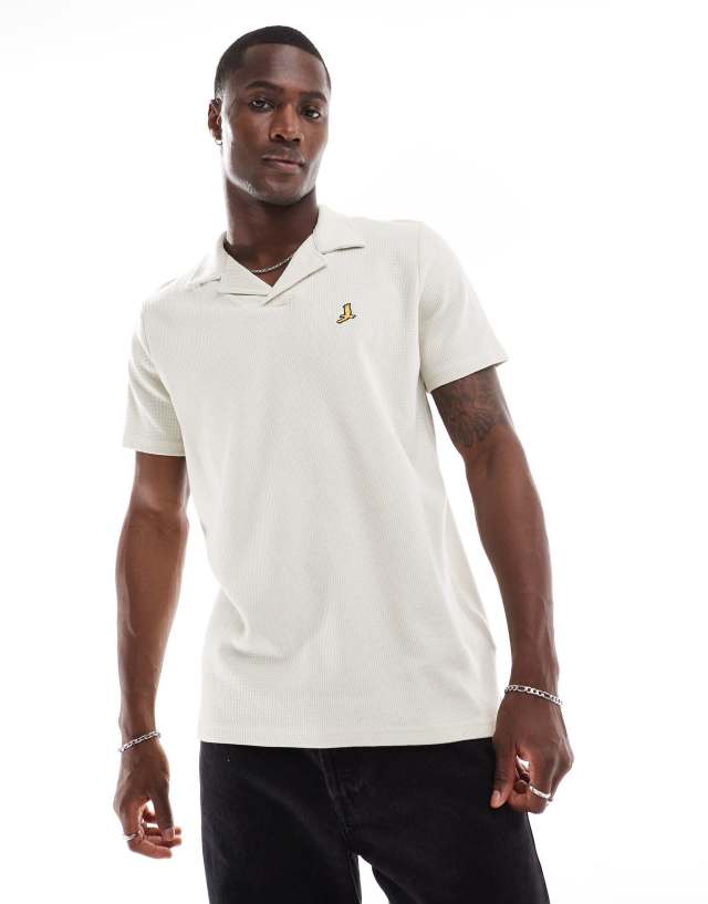 Brave Soul - waffle polo shirt in ecru