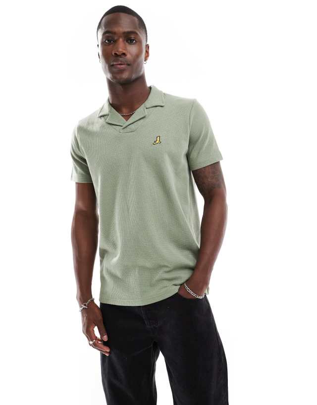 Brave Soul - waffle polo shirt in sage green