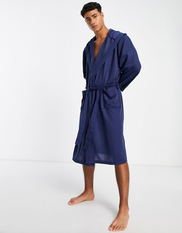 Brave Soul waffle robe in navy