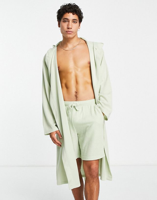 Brave Soul waffle robe in sage green