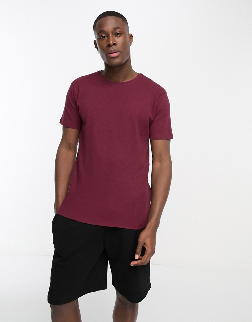 Brave Soul waffle stitch T-shirt in burgundy-Red