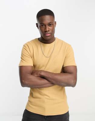 Brave Soul waffle stitch t-shirt in dark yellow-Brown