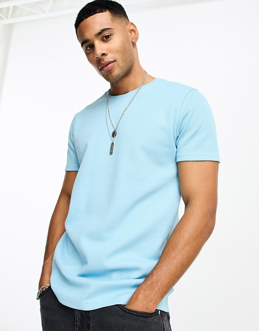 Brave Soul waffle T-shirt in sky blue