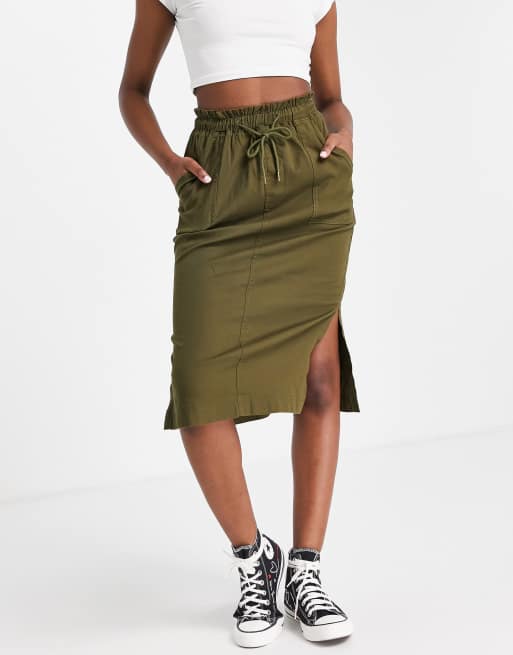 Brave Soul waist tie skirt in khaki