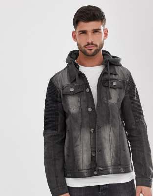 black jean jacket with hoodie