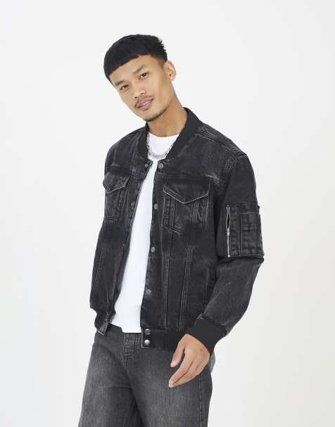 Brave Soul Washed denim bomber jacket in black - view 1