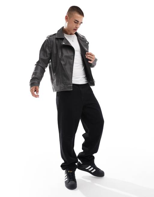 Brave Soul washed PU biker style jacket in black | ASOS