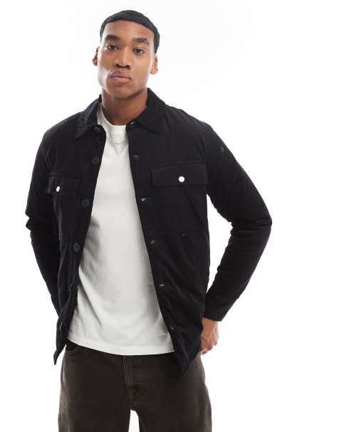 Brave Soul – Wattierte Jacke aus Cord in Schwarz mit Knopfleiste - view 1