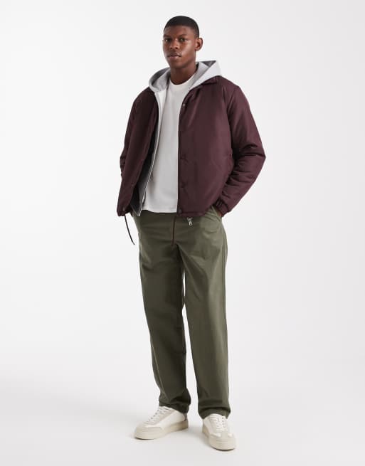 Brave Soul – Wattierte kurze Jacke in Burgunderrot mit Knopfleiste, 2 von 5