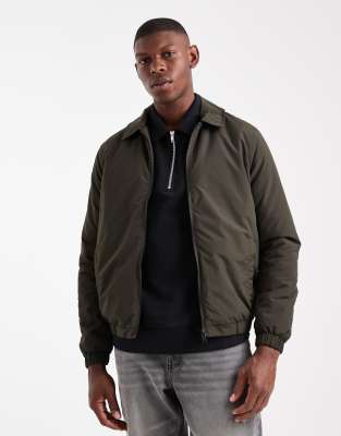 Wattierte, kurze Jacke in Khaki mit Kragen-Grün Grün M