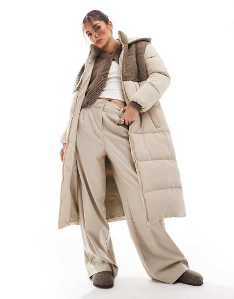 Brave Soul – Wattierte Maxi-Jacke in Braun mit farblich abgesetztem Teddyfell-Einsatz - view 1