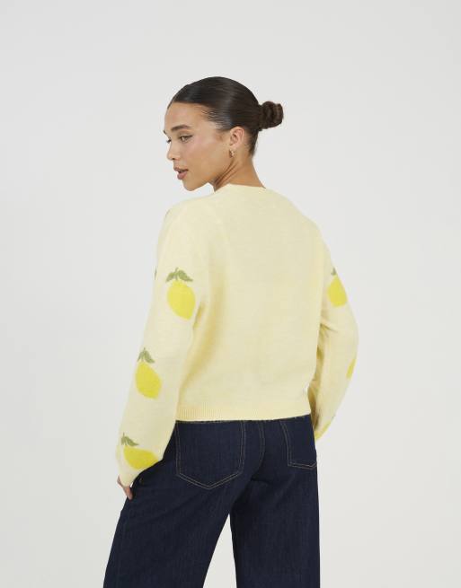 Brave Soul – Weiche Strickjacke aus Jacquard in Zitronengelb, 3 von 4