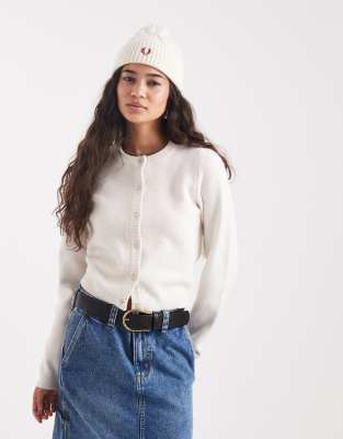 Brave Soul - Weiche Strickjacke in Creme mit Rundhalsausschnitt-Weiß