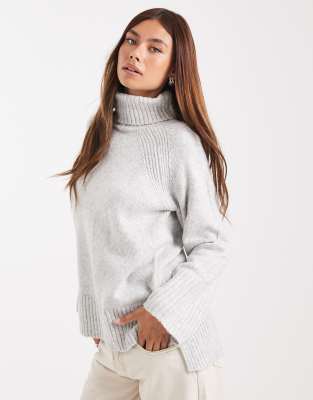 Brave Soul - Weicher, hochgeschlossener Pullover in Hellgrau