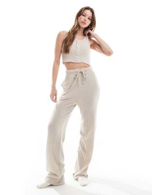 Brave Soul - Weiches Lounge-Set in Beige mit Waffelstruktur, aus Cropped-Trägertop und Hose-Neutral
