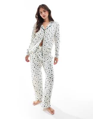 Thumbnail - Brave Soul - Weihnachtlicher Pyjama in Weiß und Grün mit Hemd und Hose