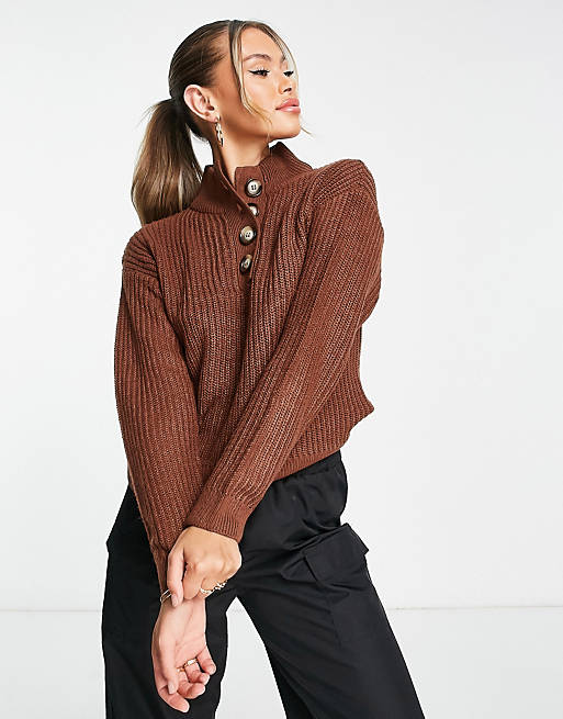 Brave Soul Whitehall polo neck jumper in brown