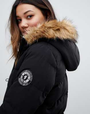 brave soul whitehorse padded parka with faux fur trim