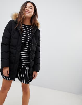 brave soul whitehorse padded parka with faux fur trim