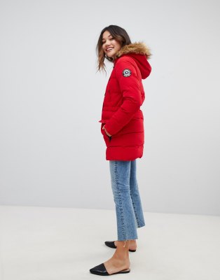 brave soul whitehorse padded parka with faux fur trim