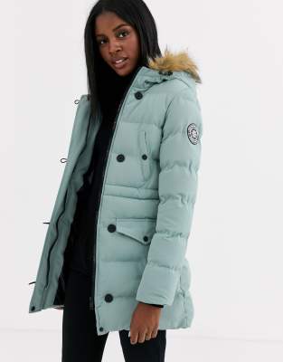 brave soul whitehorse padded parka with faux fur trim