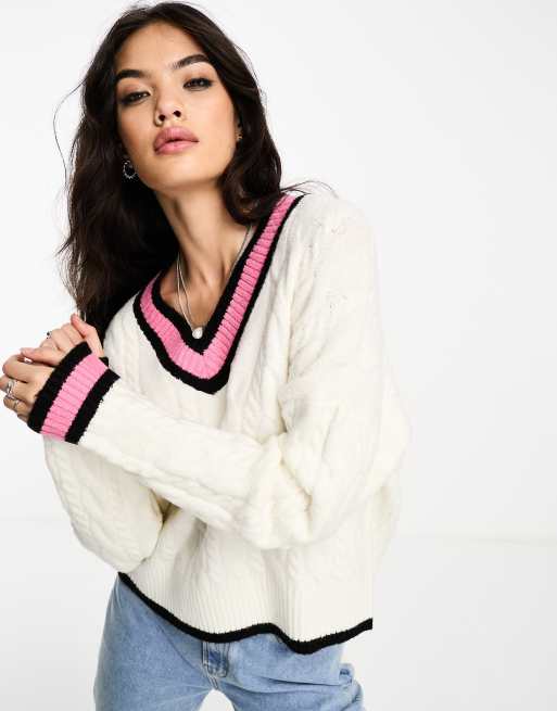 Brave Soul – Wicket – Pullover in Weiß mit V-Ausschnitt